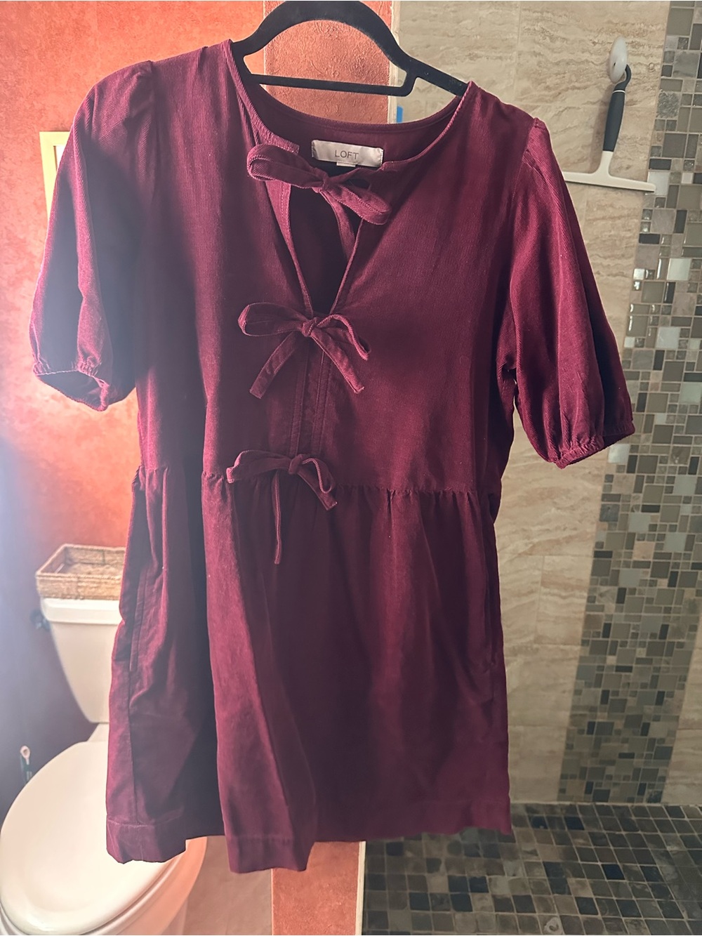 LOFT Burgundy Tie-Front Short Sleeve Tunic